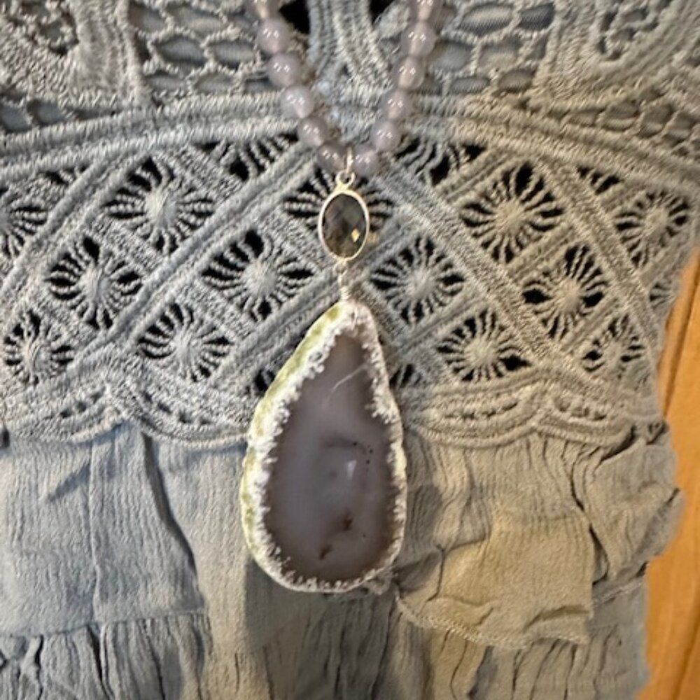 Purple Bead Xl Agate Druzy Pendant Necklace 8153 Nwt Boutique